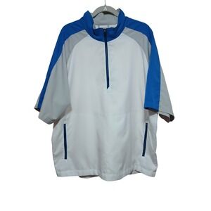 FootJoy Mens XL Golf Windbreaker Pullover Short Sleeve Quarter Zip White Blue
